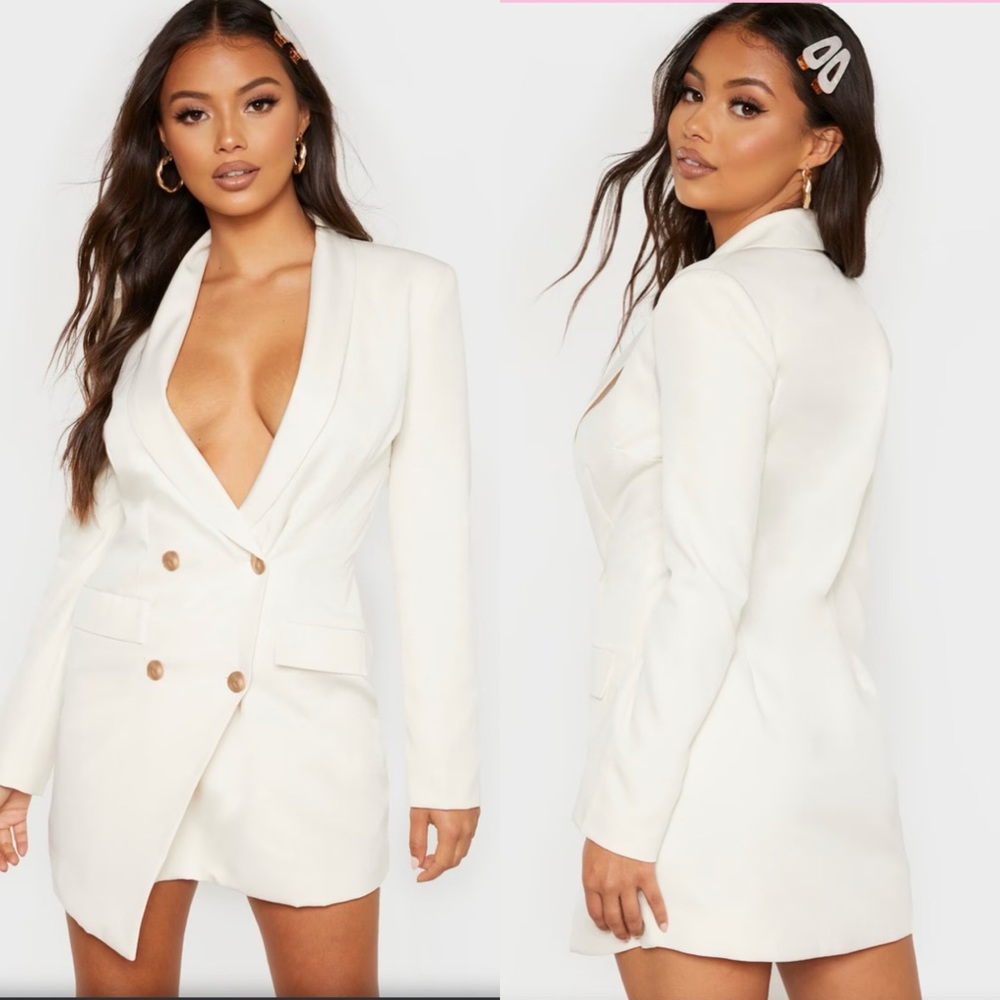 Pretty Little Thing Ivory Button Blazer Dress